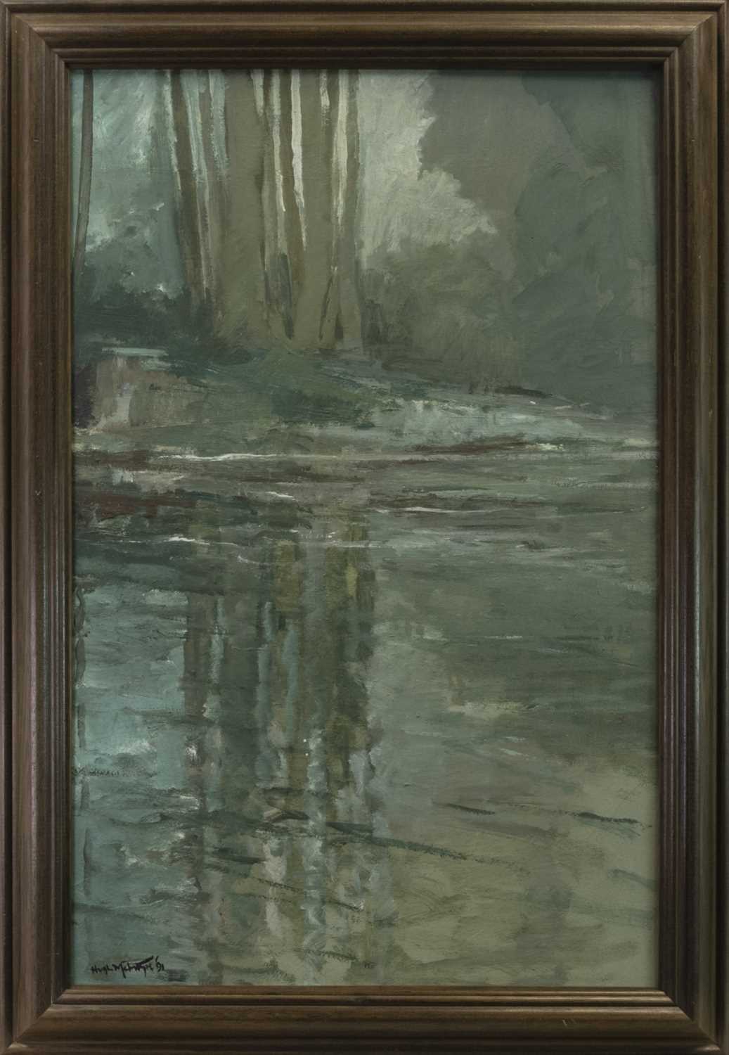 Lot 88 - WOODLAND REFLECTIONS, AN OIL BY HUGH MCINTYRE