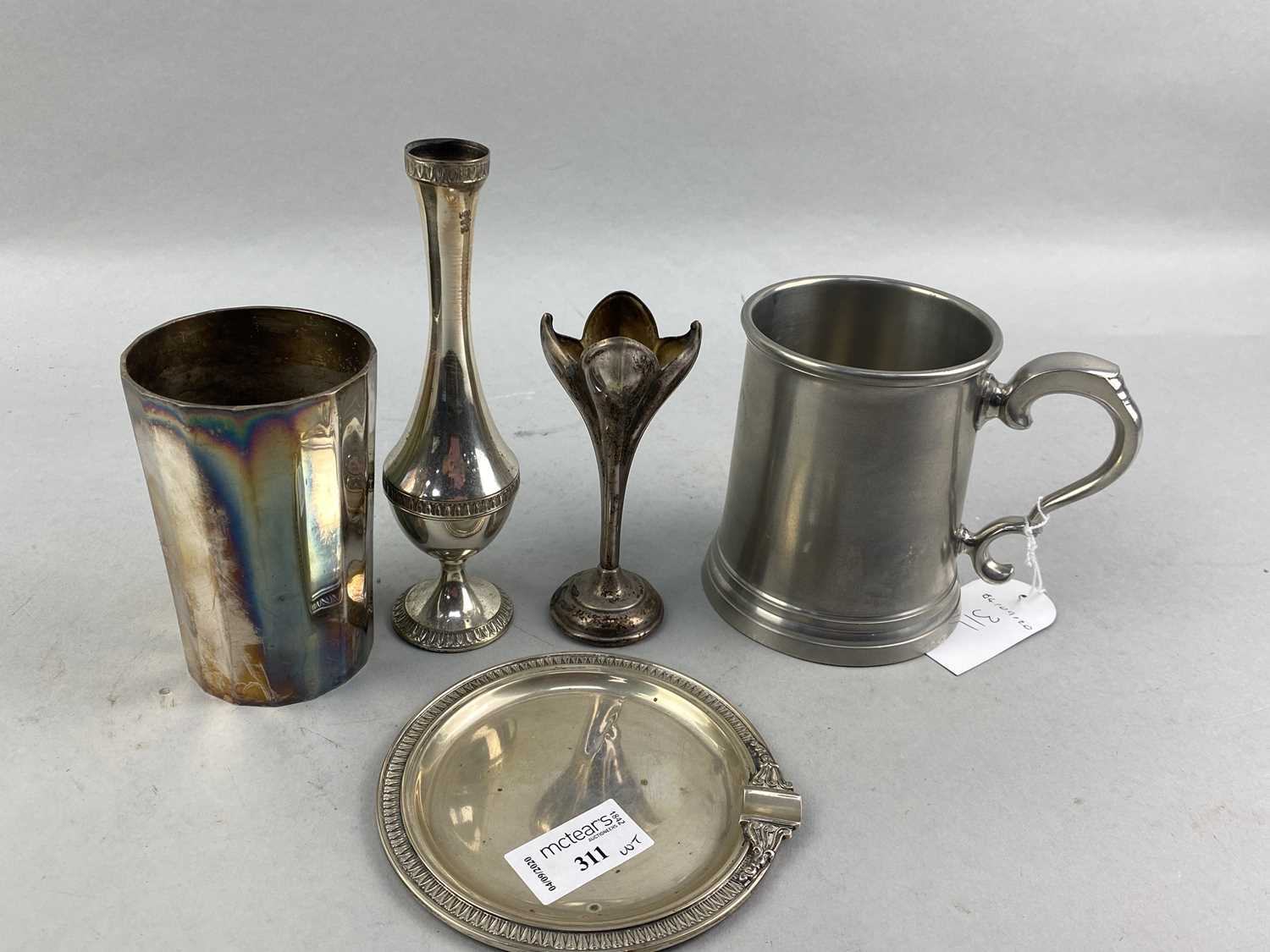 Lot 311 - A CONTINENTAL SILVER CIRCULAR DISH AND OTHER ITEMS