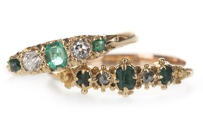 Lot 362 - TWO GREEN GEM SET AND DIAMOND RINGS