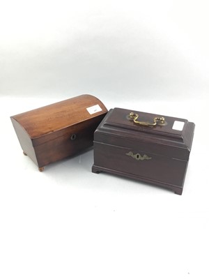 Lot 187 - A 19TH CENTURY MAHOGANY TEA CADDY AND ANOTHER CADDY