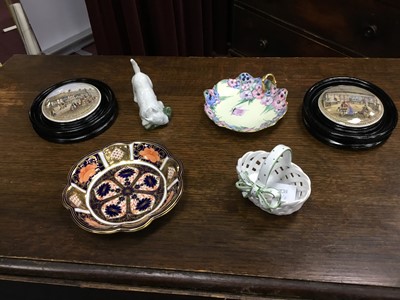 Lot 328 - A ROYAL CROWN DERBY IMARI PATTERN SHAPED CIRCULAR DISH AND OTHER CERAMICS