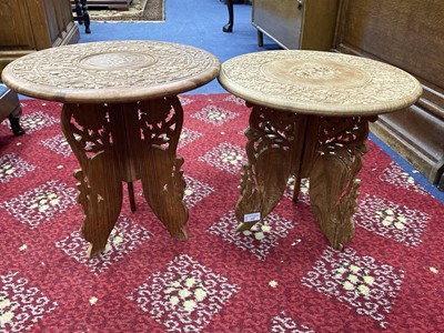 Lot 342 - A LOT OF TWO CIRCULAR CARVED WOOD TABLES