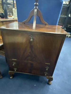 Lot 183 - A MAHOGANY CUPBOARD CHEST, NEST IF TABLES AND TWO WINE TABLES