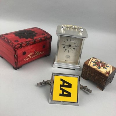 Lot 343 - A LOT OF TRINKET BOXES AND A CARRIAGE CLOCK