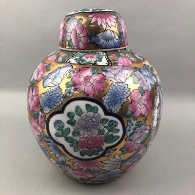 Lot 346 - A 20TH CENTURY CHINESE FAMILLE ROSE STYLE GINGER JAR WITH COVER