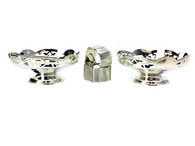 Lot 534 - A PAIR OF SILVER BONBON DISHES AND A PAIR OF SILVER NAPKIN RINGS