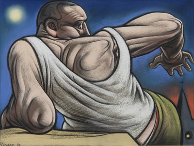 Lot 740 - DOUBLE DARE, A PASTEL BY PETER HOWSON