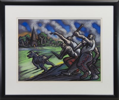 Lot 742 - PATRIOTS, A PASTEL BY PETER HOWSON