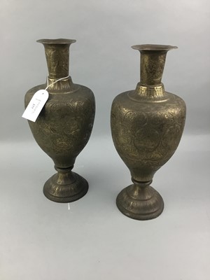 Lot 377 - A PAIR OF INDO-PERSIAN BRASS VASES AND OTHER BRASS