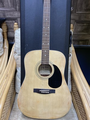 Lot 381 - A SIX STRING ACOUSTIC GUITAR AND A GUITAR CASE