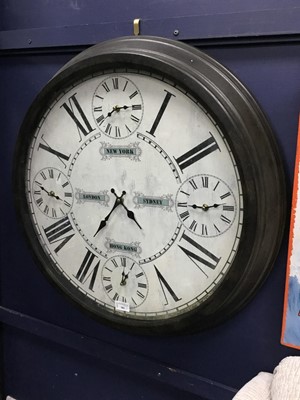 Lot 382 - A MODERN MULTI ZONE WALL CLOCK AND REPRODUCTION SIGN