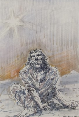 Lot 746 - LIBERATOR, AN INK AND WATERCOLOUR BY PETER HOWSON