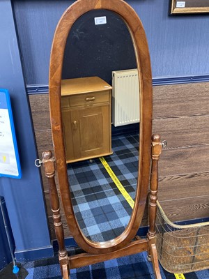 Lot 395 - A MAHOGANY CHEVAL MIRROR