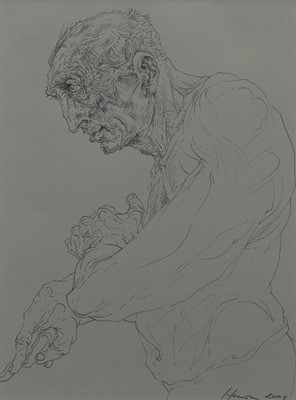 Lot 894 - FIGURE STUDY, A PEN STUDY BY PETER HOWSON