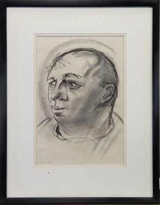 Lot 718 - A FRIENDLY FACE, A CHARCOAL BY PETER HOWSON