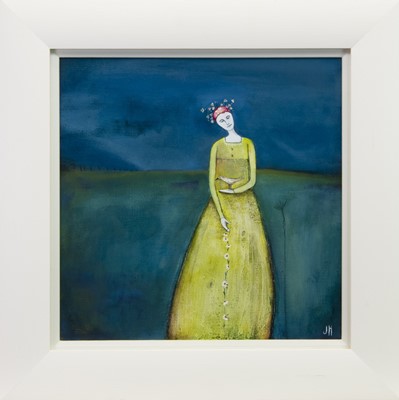 Lot 871 - CONTEMPLATING DAISIES, A MIXED MEDIA BY JACKIE HENDERSON