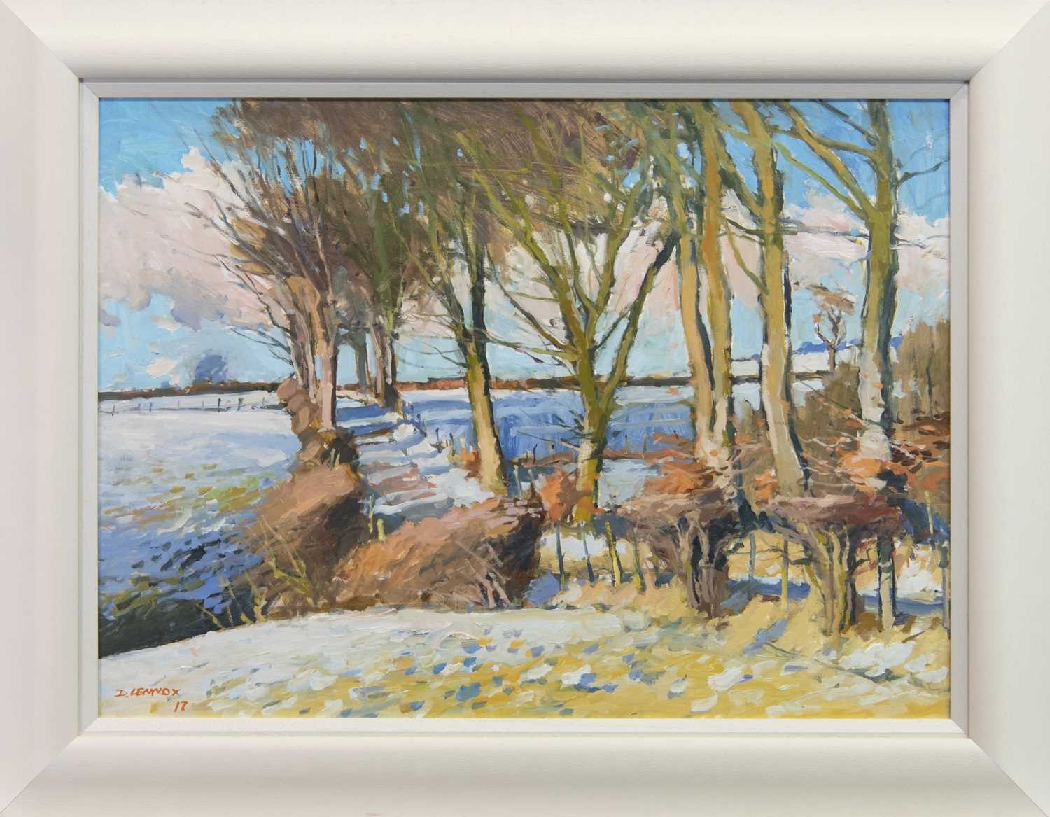 Lot 750 - GLAISTER ROAD IN WINTER, AN OIL BY DOUGLAS LENNOX