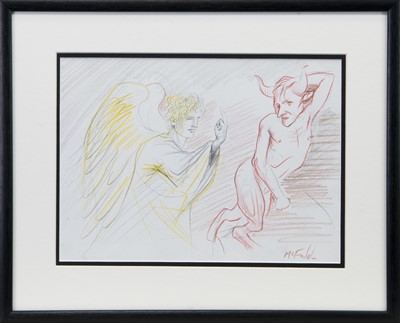 Lot 849 - ANGEL GABRIEL AND THE DEVIL, A CRAYON AND PENCIL SKETCH BY FRANK MCFADDEN