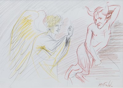 Lot 849 - ANGEL GABRIEL AND THE DEVIL, A CRAYON AND PENCIL SKETCH BY FRANK MCFADDEN