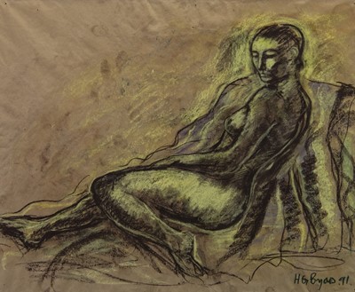 Lot 289 - RECLINING NUDE, A CRAYON ON PAPER BY HUGH GERARD BYARS