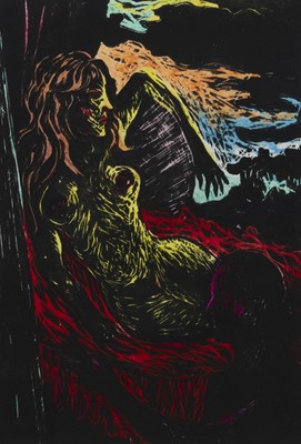 Lot 110 - ARTIST AND MODEL, A LINOCUT BY JOSEPH URIE