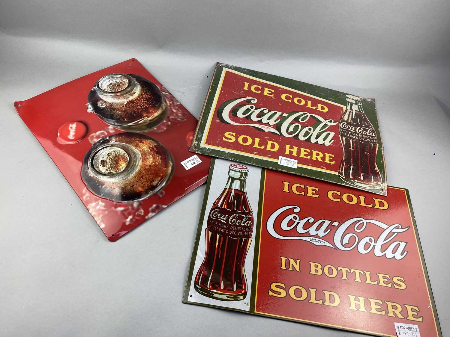 Lot 470 - THREE REPRODUCTION 'COCA COLA' SIGNS