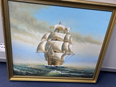 Lot 487 - SHIP IN ROUGH SEAS, AN OIL