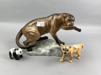 Lot 476 - A BESWICK FIGURE OF A PANTHER AND TWO OTHERS