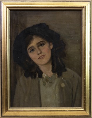 Lot 20 - YOUNG LADY WITH RINGLETS AND BONNET, AN OIL
