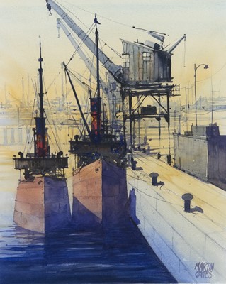 Lot 791 - CLYDE PUFFERS, A WATERCOLOUR BY MARTIN OATES