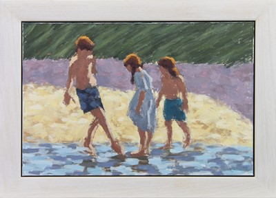 Lot 799 - EVENING PADDLE, AN OIL BY DAMIAN CALLAN