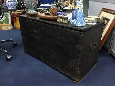 Lot 508 - A 19TH CENTURY PINE BOX AND VINTAGE TOOLS