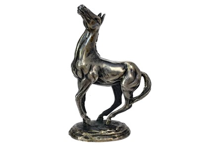 Lot 495 - 'PLAYING UP' - A SOLID SILVER FIGURE OF A STALLION