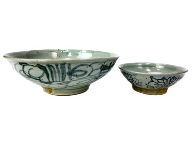 Lot 770 - A LOT OF TWO EARLY 20TH CENTURY CHINESE CELADON TYPE BOWLS