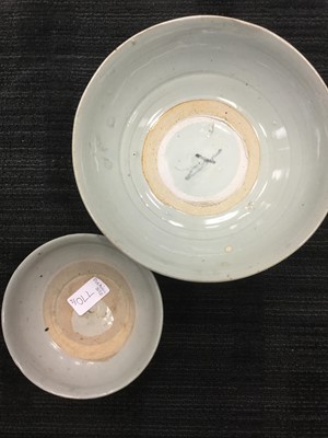 Lot 770 - A LOT OF TWO EARLY 20TH CENTURY CHINESE CELADON TYPE BOWLS