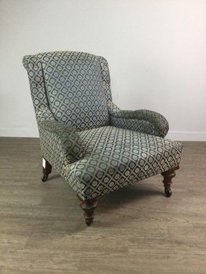 Lot 1443 - A VICTORIAN SCROLL BACK ARM CHAIR