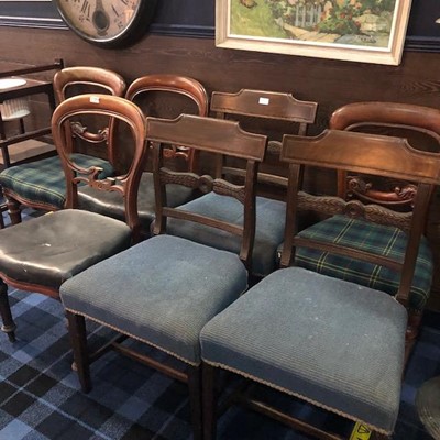 Lot 535 - A SET OF FOUR MAHOGANY BALLOON BACK CHAIRS AND THREE OTHER CHAIRS