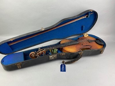 Lot 422 - A 19TH CENTURY VIOLIN AND A MANDOLIN, BOTH CASED