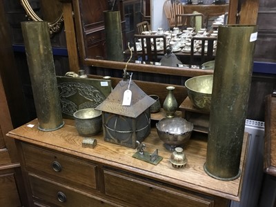 Lot 444 - A BRASS LANTERN SHADE AND OTHER BRASS WARE