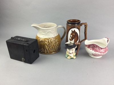 Lot 195 - A RESIN TABLE LAMP, BOX CAMERA AND OTHER ITEMS