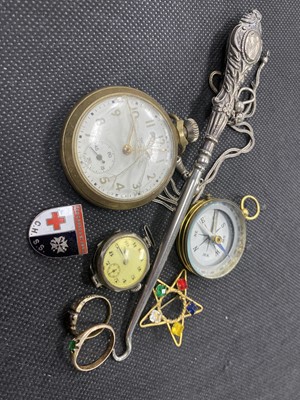 Lot 54 - A MIXED LOT OF JEWELLERY, COMPASS, WATCH AND BUTTON HOOK