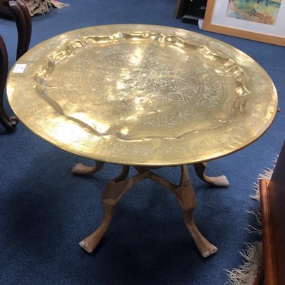 Lot 281 - AN EASTERN BRASS TRAY TOPPED TABLE