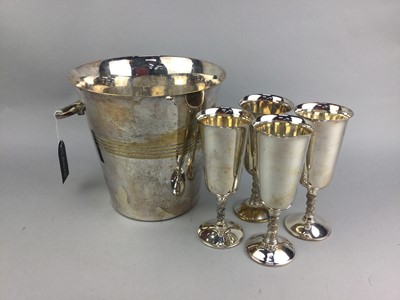 Lot 295 - A SILVER PLATED ICE BUCKET AND OTHER SILVER PLATED ITEMS