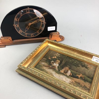 Lot 315 - A COLOUR PRINT AND A MANTEL CLOCK