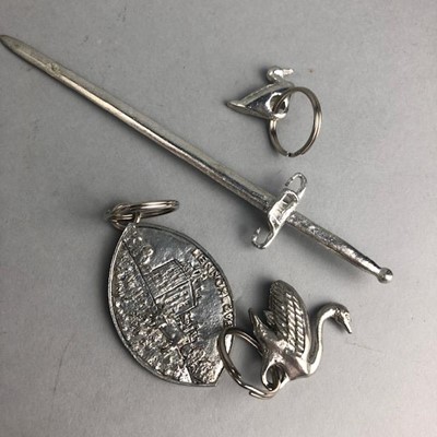 Lot 51 - A LOT OF PEWTER KEYRINGS AND MINIATURE SWORDS