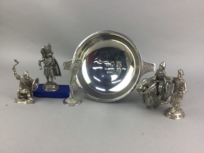 Lot 86 - A PEWTER QUAICH ALONG WITH VARIOUS PEWTER FIGURES