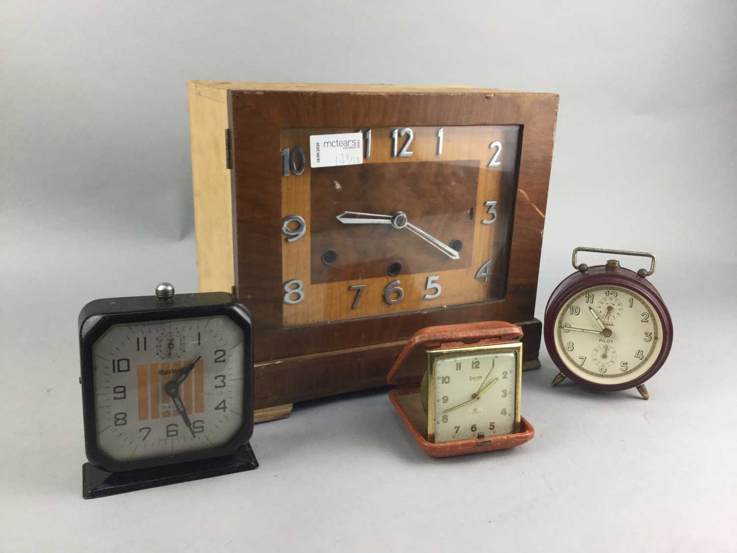 Lot 139 - A BERTMAR MANTEL CLOCK AND OTHER VARIOUS CLOCKS AND TRAVELLING TIMEPIECES