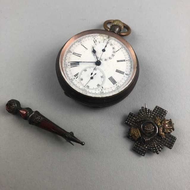 Lot 7 - A VICTORIAN KEYLESS WIND POCKET WATCH AND OTHER ITEMS
