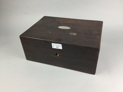 Lot 302 - A VICTORIAN ROSEWOOD BOX AND MODEL RAILWAY TRACK PIECES