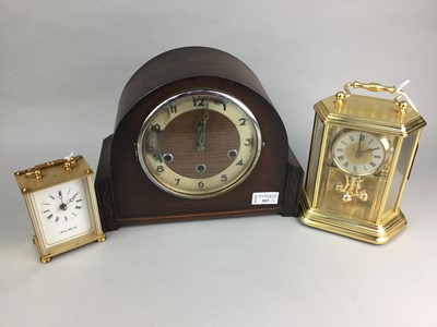 Lot 303 - A 20TH CENTURY OAK CASED MANTEL CLOCK AND TWO OTHER CLOCKS